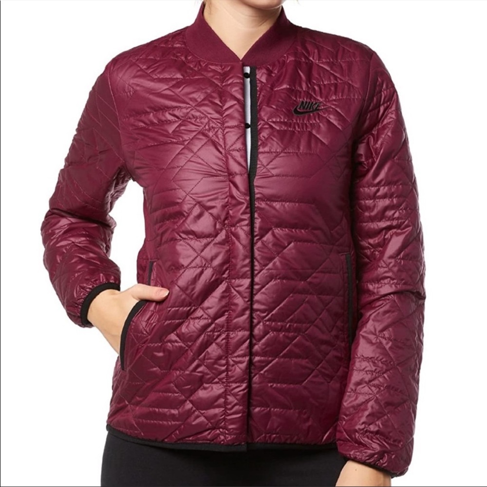 Nike quilted bomber jacket, maroon size XS